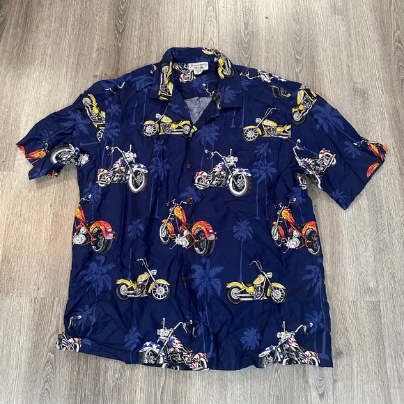 Pacific Legend Mens Size XXL (2XL) Hawaiian Chopper Motorcycle Shirt Dark Blue - Picture 1 of 6